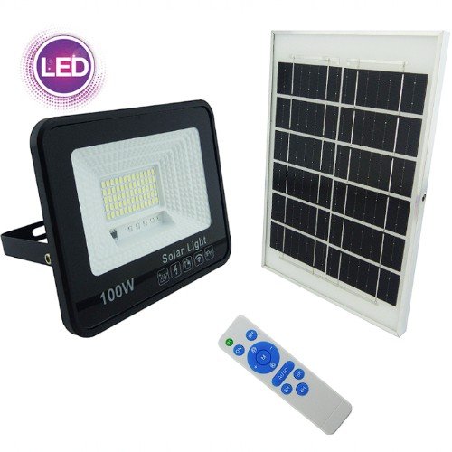 Proyector Solar LED De 100 Watt, 65 LED Con Panel Solar Y Control Remoto por mayor Electrónica por mayor