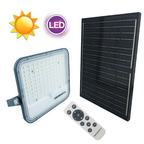 Proyector Solar LED De 200 Watt Marca MEGABRIGTH Con Panel De 110 LED Y Control Remoto De Luz Fria A 6000K por mayor Electrónica por mayor