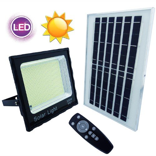 Proyector Solar LED De 300 Watt Con Panel Solar, 1400 LED Y Control Remoto por mayor Electrónica por mayor