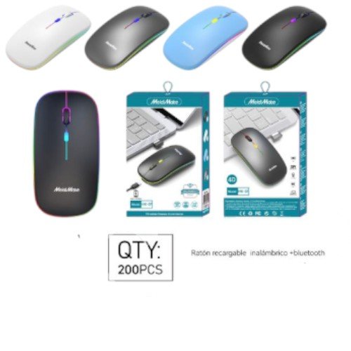 Ratón recargable con luz de color y conectividad Bluetooth (W07) por mayor Electrónica por mayor