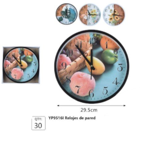 Reloj de Pared Decorativo de 29.5 cm con Diseños Variados de Frutas y Naturaleza por mayor - Hogar por mayor