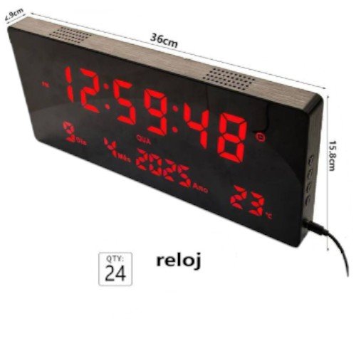 Reloj Digital LED Delgado de 36 cm con Calendario y Termómetro por mayor - Electrónica por mayor