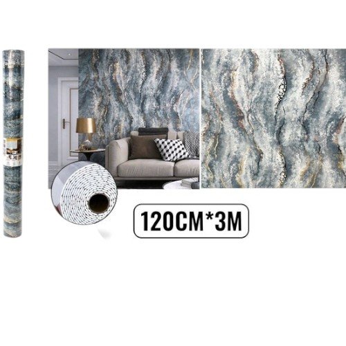 Rollo de Papel Mural Auto-adhesivo de Espuma XPE con Diseño de Piedra Azul y Vetas Doradas 1.2 x 3m por mayor - Hogar por mayor