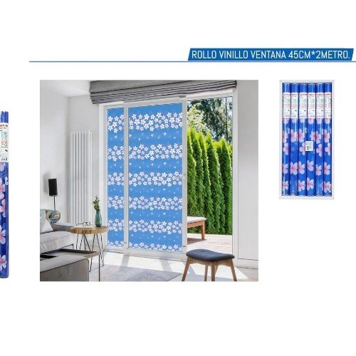 Rollo de Vinilo para Ventanas con Diseño de Flores Rosas y Fondo Azul Intenso 45 cm x 2 m por mayor Hogar por mayor