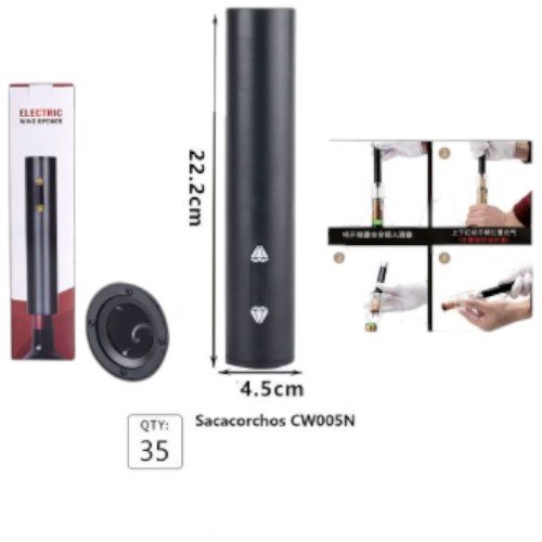 Sacacorchos Eléctrico Automático con Botones de Diamante y Base Cortadora (22.2cm) por mayor - Electrónica por mayor
