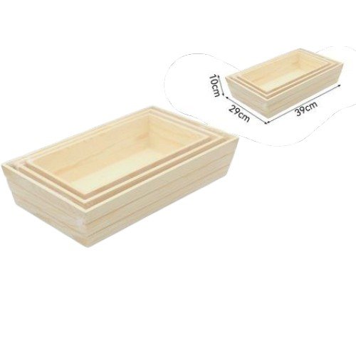 Set de 3 Bandejas Rectangulares de Madera de Pino por mayor Hogar por mayor
