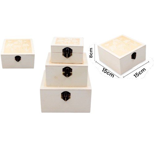 Set de 3 Cajas de Madera con Tallado Floral por mayor Hogar por mayor