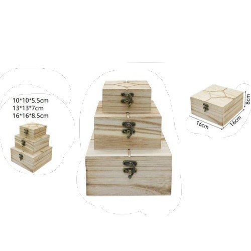 Set de 3 Cajas de Madera Cuadradas con Diseño de Rombo por mayor Hogar por mayor