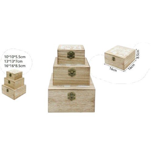 Set de 3 Cajas de Madera Cuadradas con Tallado de Árbol por mayor Hogar por mayor