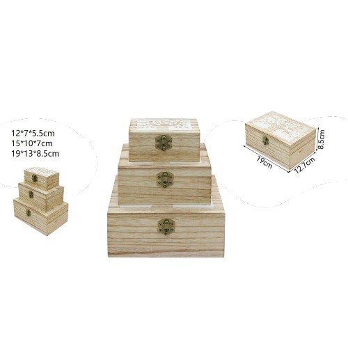 Set de 3 Cajas de Madera Rectangulares con Árbol Tallado por mayor Hogar por mayor