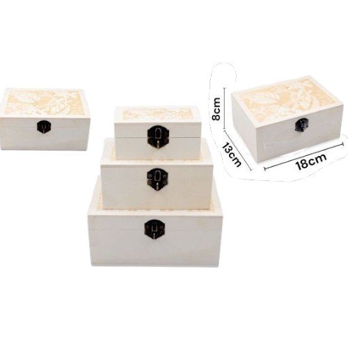 Set de 3 Cajas Rectangulares de Madera con Diseño Floral por mayor Hogar por mayor