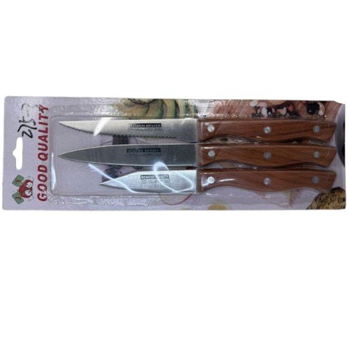 Set de 3 Cuchillos Mix de 4.5 Pulgadas con Mangos de Madera Ergonómicos para Cocina por mayor - Hogar por mayor