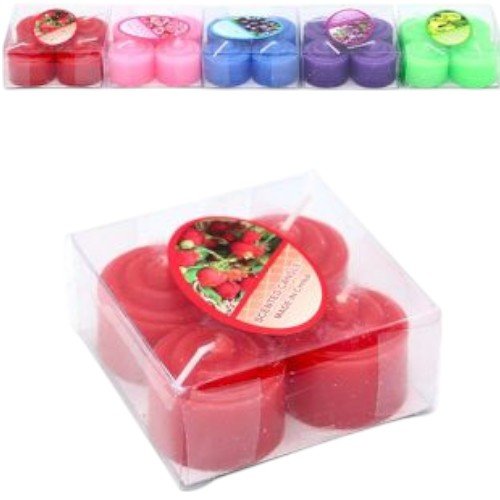Set de 4 mini velas aromáticas monocolor en estuche de pvc para decoración y souvenirs 1PZA por mayor en Chile