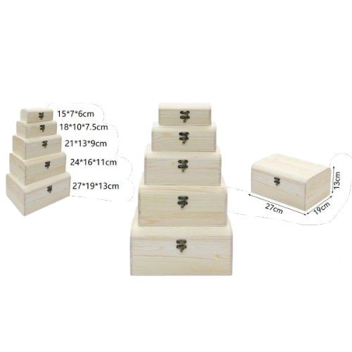 Set de 5 Cajas de Madera con Tapa Curva y Borde Liso por mayor Hogar por mayor