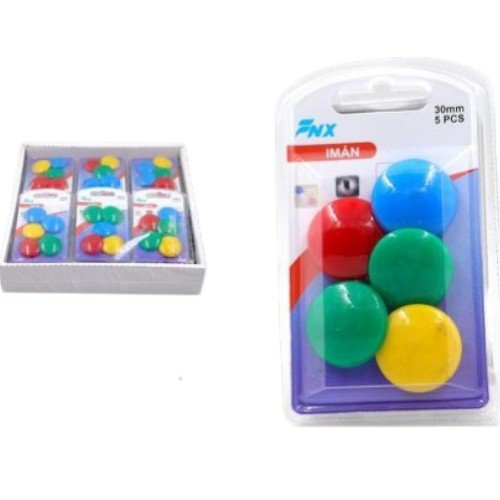 Set de 5 Imanes Circulares de Colores 30mm para Pizarras y Paneles por mayor - Útiles Escolares por mayor