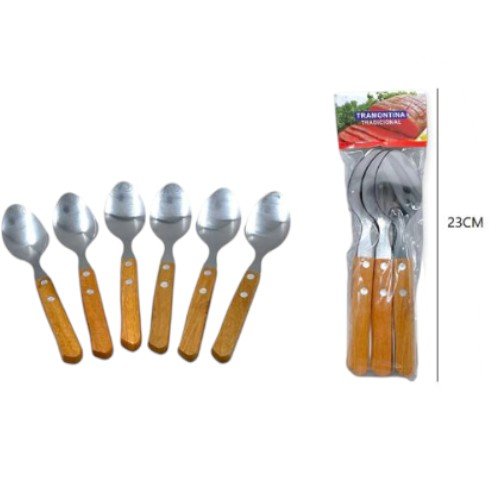 Set de 6 Cucharas de Acero con Mango de Madera Ergonómico para Sopa y Mesa por mayor Hogar por mayor