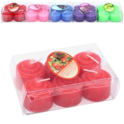 Set de 6 mini velas aromáticas monocolor en estuche de pvc para decoración y souvenirs 1PZA por mayor en Chile