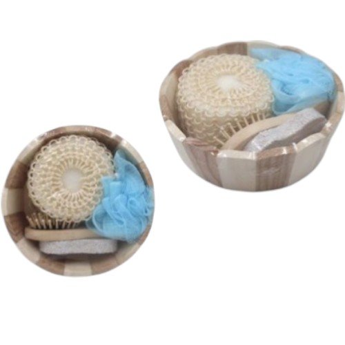 Set de Baño y Ducha en Balde de Madera con Accesorios de Exfoliación por mayor - Hogar por mayor