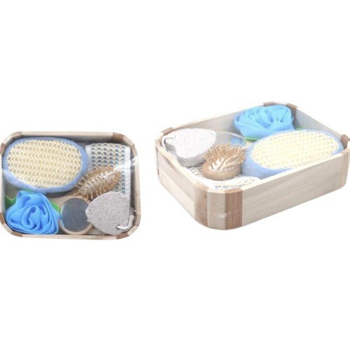 Set de Baño y Exfoliación en Balde de Madera Cuadrado por mayor - Hogar por mayor