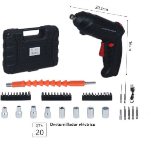 Set de Destornillador Eléctrico Inalámbrico de 47 Piezas con Extensor Flexible y Maletín de Transporte 20.5cm x 16cm por mayor en Chile