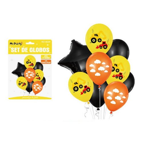 SET DE GLOBOS VEHICULO DE CONSTRUCCION por mayor Cotillon por mayor