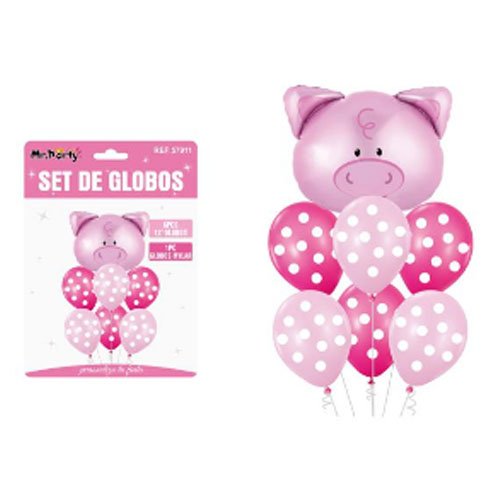 SET DE GLOBOS CERDITO por mayor - Cotillon por mayor