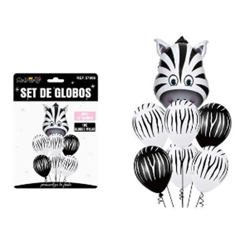 SET DE GLOBOS CEBRA por mayor Cotillon por mayor