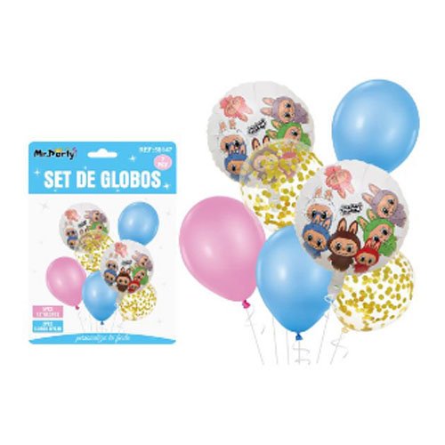 SET DE GLOBOS LABUBU por mayor Cotillon por mayor