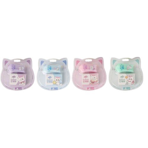 Set de Mini Corchetera Ergonómica con Recarga de Grapas Diseño Huella por mayor - Útiles Escolares por mayor