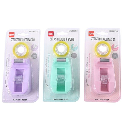 Set de Porta Wincha Manual con Cinta Adhesiva en Tonos Pastel por mayor - Útiles Escolares por mayor