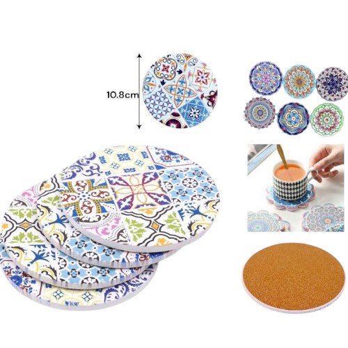 Set de Posa Vasos Circulares de Cerámica con Diseños de Mosaico 10.8cm por mayor - Hogar por mayor