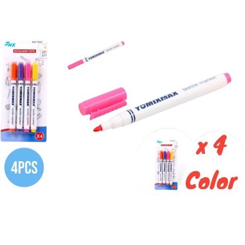 Set de Rotuladores Textiles de 4 Colores Surtidos para Diseño en Ropa por mayor - Útiles Escolares por mayor