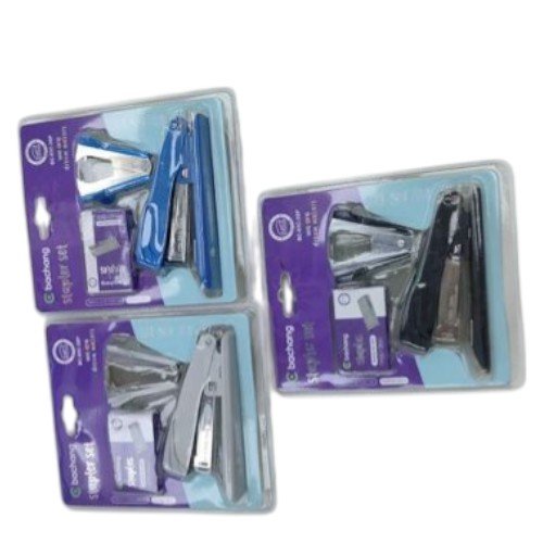 Set Escolar y de Oficina: Corchetera, Grapas y Sacacorchetes en Blíster por mayor - Útiles Escolares por mayor