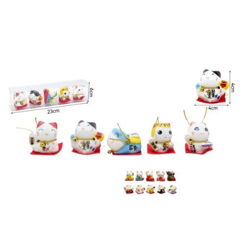 Set Gato de la Suerte 4cm 5 Piezas por mayor Hogar por mayor