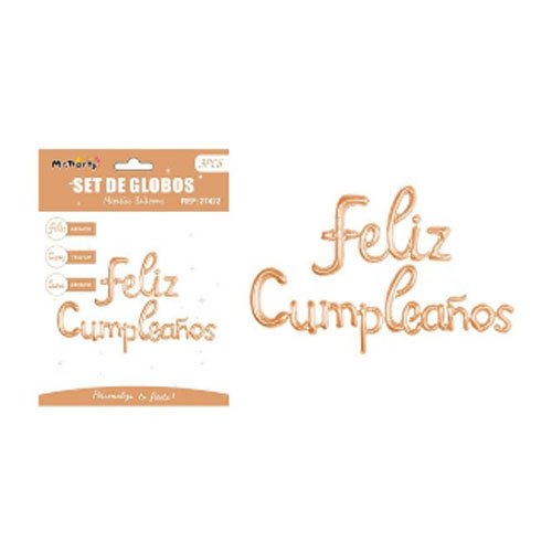Set globo oro rosa feliz cumpleaños - 3 PZA - Compras Aqui