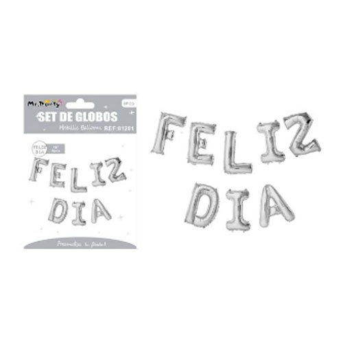 Set globo plateados feliz dia - 8 PZA - Compras Aqui