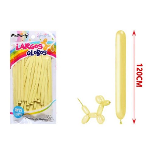 SET GLOBOS LARGOS MACA AMARILLO por mayor Cotillon por mayor