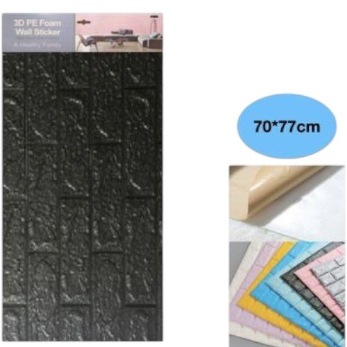 Sticker Mural 3D de Espuma PE con Diseño de Ladrillo 70x77cm Color Negro por mayor Hogar por mayor