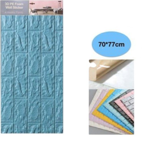 Sticker Mural 3D de Espuma PE Diseño de Ladrillo 70x77cm Color Azul por mayor Hogar por mayor