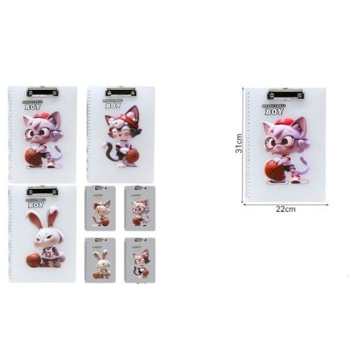 Tabla de Escritura A4 con Clip Metálico y Anillas con Diseño Animado de Baloncesto por mayor Útiles Escolares por mayor