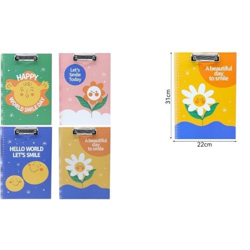 Tabla de Escritura A4 con Clip Metálico y Diseños Animados de Caritas Sonrientes por mayor Útiles Escolares por mayor