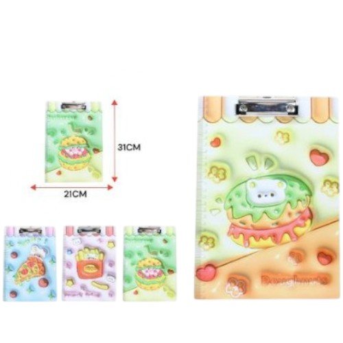 Tabla de Escritura A4 con Diseños de Comida Rápida y Clip Metálico por mayor Útiles Escolares por mayor