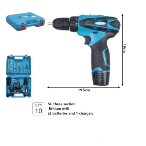 Taladro Inalámbrico Portátil de 12V con Doble Batería de Litio y Maletín de Accesorios 19cm x 19.5cm por mayor en Chile