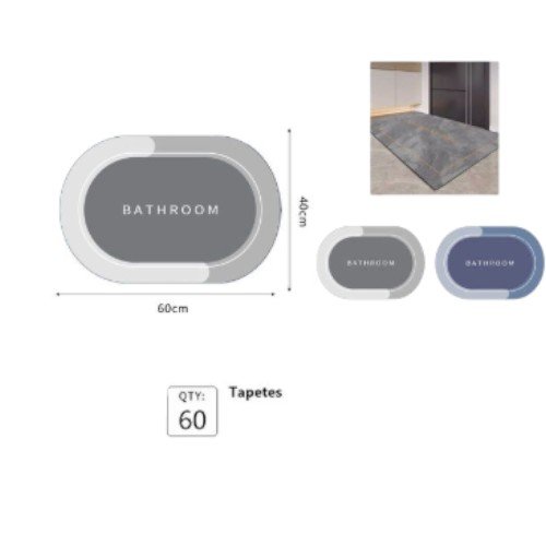 Tapete de Baño Ovalado Ultra Absorbente con Base Antideslizante y Diseño Moderno por mayor Hogar por mayor