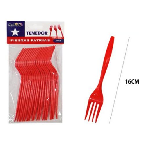 TENEDOR ROJO PLASTICO por mayor - Fiestas-Patrias por mayor