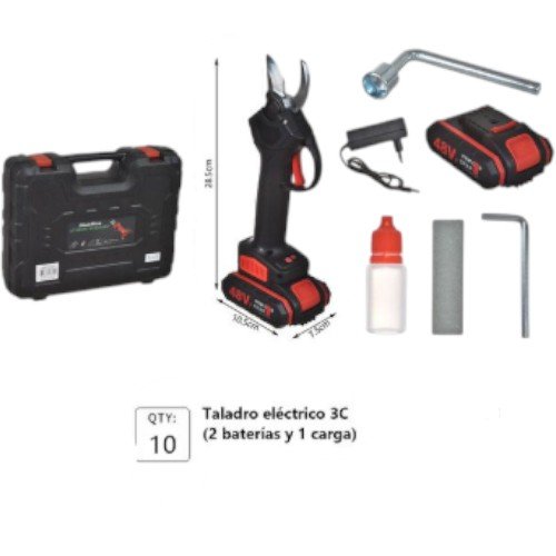 Tijeras de Poda Eléctricas Inalámbricas de 48V con Doble Batería y Maletín Rígido 28.5cm x 10.5cm x 7.5cm por mayor en Chile
