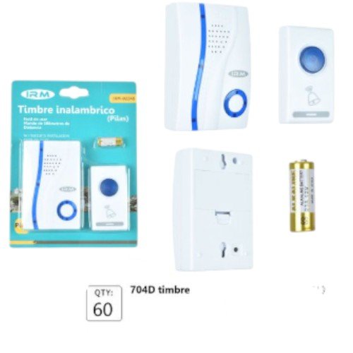 Timbre Inalámbrico Autónomo 704D - Kit de Notificación a Pilas con Diseño de Onda Azul por mayor - Electrónica por mayor