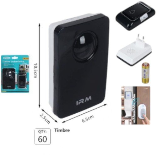 Timbre Inalámbrico Autónomo V04-DC - Diseño Slim Negro con Receptor a Pilas por mayor - Electrónica por mayor