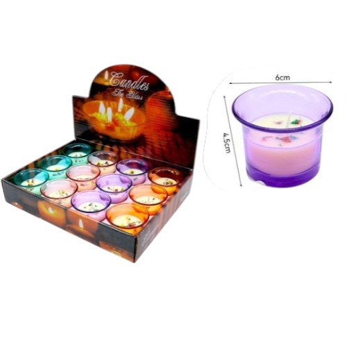 Vela Aromática en Vaso de Vidrio de Color con Mix de Flores Secas y Exhibidor Mayorista 1PZA por mayor en Chile