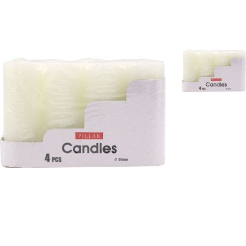Velas Cilíndricas Blancas de 3x8 cm en Pack de 4 Unidades para Decoración y Eventos - Insumo de Alta Rotación 3 x 8cm por mayor en Chile